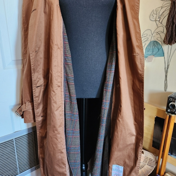 Vintage 80s 90s double breasted dark brown trench coat with leather - Picture 5 of 8